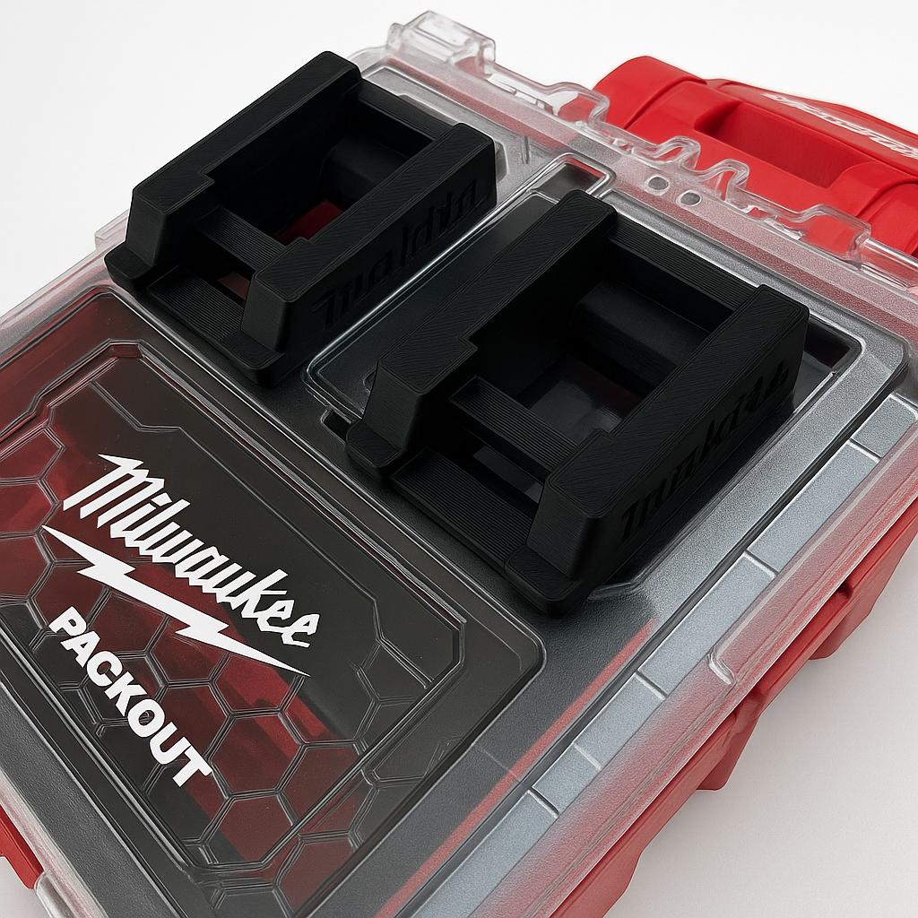 Support compatible with Dewalt batteries installation on Milwaukee Packout